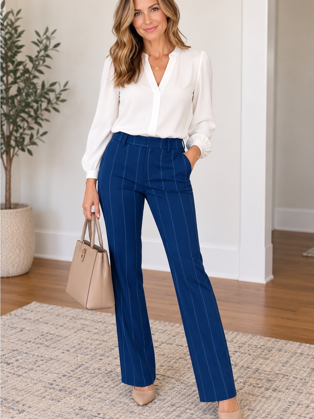 Express Navy Pinstripe Boot Cut Pants - Women